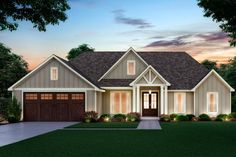 this is an artist's rendering of the front elevation of these craftsman - style home plans