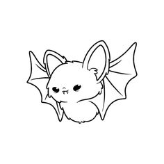 a bat that is sitting on top of a white surface with black outlines and eyes