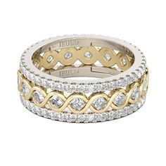 an 18k yellow gold and diamond band ring, set with round brilliant cut diamonds