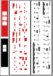 four different types of crosswords are shown in red, black and white colors