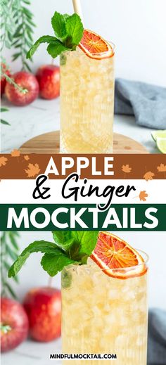 fall apple mocko cocktail with oranges and mint garnish on the side