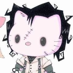 a drawing of a cat with black hair and an earring on it's head