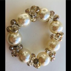 Nwot Classic Faux Pearls And Champagne Beads Stretch Bracelet. Will Fit Any Size Wrist. Party Pearl Bracelet With Beaded Details, Cream Beaded Bracelets With Round Beads For Wedding, Cream Beaded Bracelets For Wedding With Round Beads, White Pearl Embellished Bracelet For Party, Party Pearl Beaded Bracelet, Party Beaded Pearl Bracelet, Elegant Large Beads Bracelets For Party, Elegant Party Bracelets With Large Beads, Pearl White Beaded Bracelets For Party