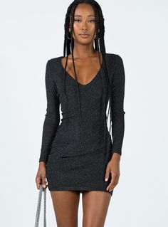 Long sleeve mini dress Slim fitting 95% polyester 5% elastane Length of size US 4 / AU 8 shoulder to hem: 78cm / 30.7in Eyes is wearing a size US 2 / AU 6 Sparkly mesh material V-neckline Ruched at sides Cross-over detail at front Good stretch Lined body Dress Sparkle, Black Long Sleeve Mini Dress, Vegas Dresses, Clubbing Outfits, Eve Dresses, Dress Slim, New Years Eve Dresses, Disco Outfit, Mini Dress Black