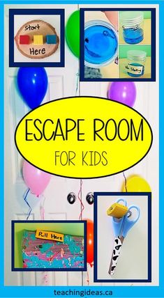 an escape room for kids with balloons and pictures