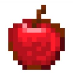 an apple pixelated in red and brown on a white background with the words, i love