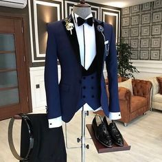 Navy Blue Man Groomsman Wedding Prom Suits Groom Tuxedos. The wedding dresses does not include any accessories such as :gloves, wedding veil and the crinoline petticoat ( if these accessories show on the pictures ). Men Suit Wedding, Suit For Men Wedding, Suit Prom, Costume Gris, Blue Tuxedo, Prom Suits For Men, Wedding Dress Suit, Prom Tuxedo, Blue Suit Men