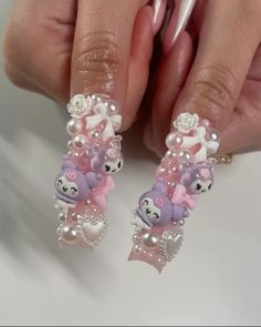 Pink Nails French Tip, Pink Nails French, Nails Sanrio, Pink Bling Nails, Sanrio Nails, Nail Growth Tips, Nails French Tip, Lilac Nails