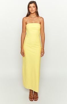 Summer Lemon Strapless Midi Dress