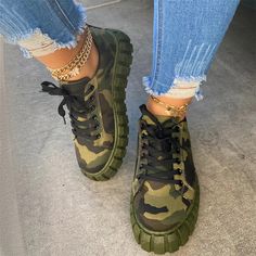 Susiecloths Casual Pu Leather Lace-Up Sneakers Camouflage Sneakers, Cute Sneakers, Beige Shoes, Round Toe Heels, Lace Up Heels, Platform Sneakers, Sneaker Head, Cute Shoes, Leather And Lace