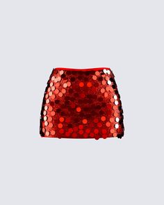 Philo Red Sequin Mini Skirt Red Skirt Sparkly, Red Sequin Skirt Outfit Holidays, Red Sequin Shorts, Red Sparkle Skirt, Red Sequin Skirt, Sequin Skirt Outfit, Dress Reference, Red Clothes, Black Off Shoulder Top