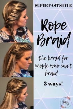 Rope Braids, Braiding Your Own Hair, Twisted Hair, Side Braid Hairstyles, Braided Hairdo, Rope Braid, Fishtail Braid, Easy Braids, Hair Videos Tutorials