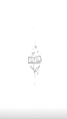 a drawing of a book with hearts coming out of it and a flower in the middle