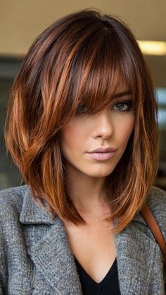 #shorthaircut #hairinspo #hairgoals #pixiecut #bobhaircut #shorthairstyles #hairtrends #hairtransformation #shorthairdontcare #chopitoff #newlook #haircutideas #shorthairlove #hairchop #freshcut Brunette Copper Hair Color, Dark Auburn With Highlights, Reddish Brown Hair With Money Piece, Dark Red Hair With Copper Highlights, Highlight Red Hair, Auburn Hair With Copper Highlights, Fall Hair Colors For Blondes Medium Length, Copper Money Piece Hair Brunette, Hairstyles Fall 2024