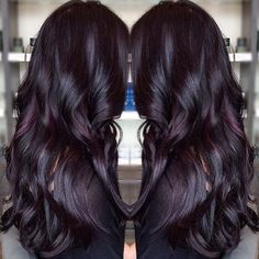 Gorgeous dark #violet color on this long haired beauty! :: RedBloom Salon Pelo Color Borgoña, Violet Hair, Purple Highlights, Dark Violet, Violet Color, Burgundy Hair, Penteado Cabelo Curto