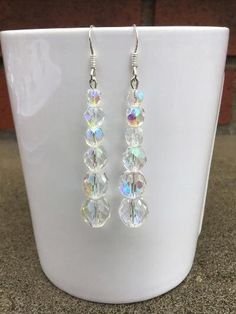 Crystal Dangle Earrings, Sparkle Earrings, Asian Inspired, Aurora Borealis, Unique Earrings, Earrings Jewelry, Clear Crystal, Diy Jewelry, Aurora