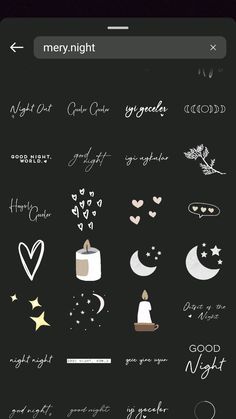 an iphone screen with various stickers on it and the text,'merry night '