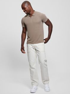 Polo shirt Knit rib construction Folded collar Zip placket 65% Modal, 31% Polyester, 4% Elastane/Spandex Ribbed Cotton Collared Polo Shirt, Casual Collared Polo Sweater For Work, Casual Beige Polo Shirt For Work, Casual Relaxed Fit Polo Sweater For Work, Casual Beige Polo Sweater For Work, Beige Casual Polo Shirt With Johnny Collar, Stretch Polo Collar Tops For Work, Casual Ribbed Polo Sweater With Collared Neckline, Fitted Ribbed Polo Shirt