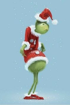 the grinch is wearing a santa hat and skating