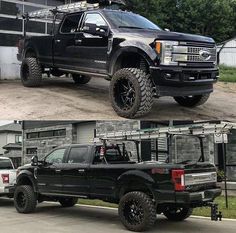 two pictures of the same truck in different stages of being lifted up and lowered down