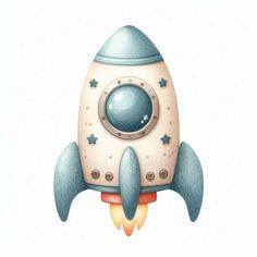 a drawing of a cartoon rocket ship with stars on it's tail and nose