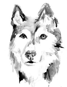 a watercolor painting of a wolf's face