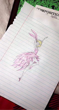 a piece of lined paper with a drawing of a fairy on it