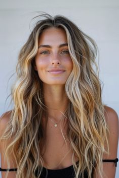 Balayage Beach Blonde, Summer Brown Blonde Hair, Long Hair Hair Color, Lived In Layers Long Hair, Fall Beach Hair Color, Long Curtain Bangs Long Hair Blonde, Blonde Balayage Beachy, Mediterranean Blonde Hair, Natural Beach Blonde Hair