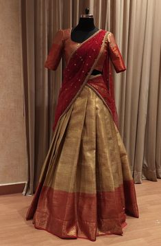 Half Saree Lehenga Color Combinations, Half Saree Set, Traditional Half Saree, Lehenga Color Combinations, Onam Outfits, Lehenga Saree Design, Half Saree Lehenga, Simple Saree Designs