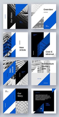 a set of brochures with blue and black lines