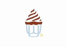 a cupcake with chocolate frosting on top is shown in this logo for the bakery