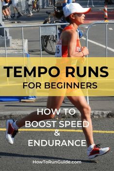 a woman running in a marathon with the words tempo runs for beginners