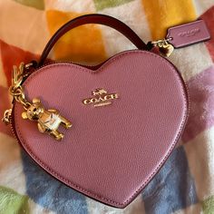 Coach Pink And Red Heart Purse , Comes With Bear Charm Coach Color Block Purse, Red Heart Purse, Heart Purse, Valentine Coloring, Bags Coach, Pink And Red, Red Heart, Pink Red, Coach Bags