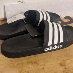 New With Tags Adidas Slides Cloudfoam Sole Womens Size 14 Mens Size 13 Black Adidas Slides, Adidas Slides, Mens Sandals, Black Adidas, Adidas Shoes, Flip Flop Sandals, Adidas Men, Size 13, Flip Flops