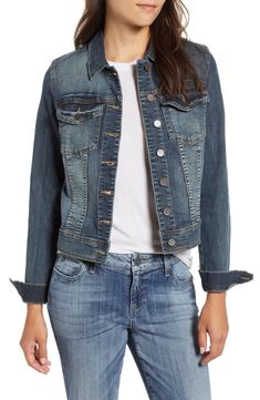 Free shipping and returns on KUT from the Kloth Helena Denim Jacket at Nordstrom.com. <p>Just the thing to make any casual look a winner, this softly faded denim jacket features all the classic details.</p> Jean Jacket Women, Faded Denim, Denim Jean Jacket, Classic Outfits, Leather Leggings, Nice Tops, Capsule Wardrobe, Jean Jacket, Timeless Fashion