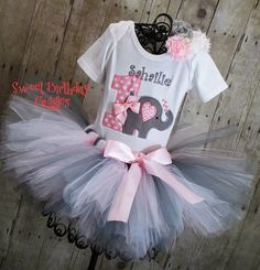 First Birthday Baby Elephant Birthday Tutu Outfit, 1st birthday tutu outfits, Jungle theme party, Zoo birthday, Pink tutu Elephant Outfit, Birthday Elephant, 1st Birthday Tutu, Girls Birthday Party Themes, 1st Birthday Outfit