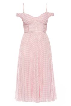 This midi dress is cut from a pink gingham chiffon and is designed with spaghetti straps and an off-shoulder neckline.  Invisible back zip fastening Adjustable straps 100% polyester Dry clean Pink Gingham Dress, Self Portrait Dress, Chiffon Midi Dress, Check Dress, Pink Gingham, Pink Midi Dress, Gingham Dress, Gingham Print, Gingham Check