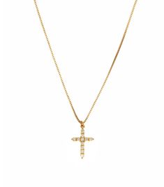 Cubic Zirconia Cross Necklace 18" Gold Filled Box chain Vermeil Cross with CZ N363 Box Chain, Cross Necklace, Gold Filled, Cubic Zirconia, Gold Necklace, Chain, Gold