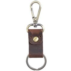 a brown leather keychain with a metal ring