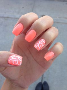 Summer 2024 Coral Nails: Bright Designs, From Neon Pink to Turquoise Coral Gel Nail Designs, Hot Coral Nails, Navy Blue Nails