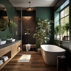 Dark Green Bathroom, Dark Green Tile, Makeover Kamar Mandi, Dark Bathroom Ideas, Green Bathroom Decor, Statement Tiles