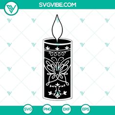 a black and white candle with flowers on it