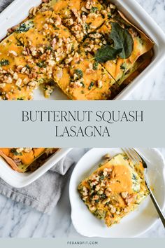 Butternut squash lasagna sits in a white casserole dish. Butternut Squash Lasagna Recipe, Veggie Lasagna Recipe, Walnut Topping, Squash Sauce, Gluten Free Casserole, Lasagna Recipe With Ricotta, Vegetarian Lasagna Recipe, Butternut Recipes, Butternut Squash Sauce