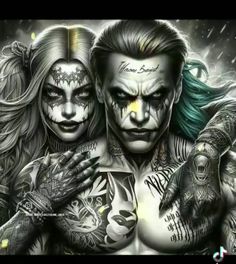 two people with makeup and tattoos on their faces