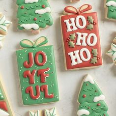 decorated christmas cookies with the words oh hoo on them