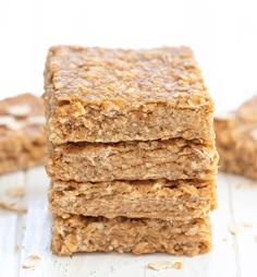 three pieces of oatmeal bars stacked on top of each other