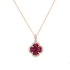 100% Authentic, 100% Customer Satisfaction Pendant: 13 Mm Chain: 0.5 Mm Size: 18 Inches Metal: 18k Rose Gold Hallmarks: 18k Total Weight: 3 Grams Stone Type: 1.10 Ct Natural High-Quality Ruby & Diamond 0.25 Ct G Si1 Condition: New With Tag "Comes In A Nice Box" Estimated Price: $2600 Stock Number: N26 Gold Hallmarks, Leaf Flower, Natural High, Four Leaves, Flower Pendant Necklace, Ruby Diamond, Leaf Flowers, Four Leaf, Flower Pendant