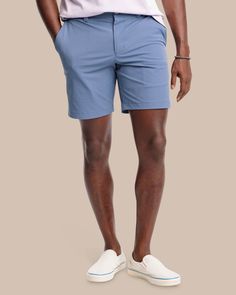 The front view of the Southern Tide brrr die performance short 1 by Southern Tide - Dark Seas Blue Golf Bottoms For Summer, Blue Summer Golf Bottoms, Blue Bottoms For Summer Golf, 4-way Stretch Golf Shorts For Summer, Summer Golf Shorts With 4-way Stretch, Summer Golf Bottoms Short Length, Functional Golf Bottoms With Built-in Shorts, Summer Golf Moisture-wicking Shorts, Moisture-wicking Golf Shorts For Summer