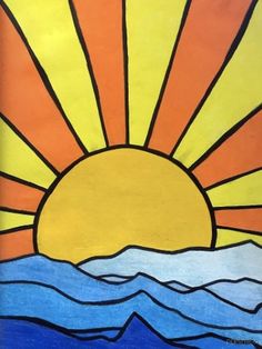 a painting of the sun rising over water