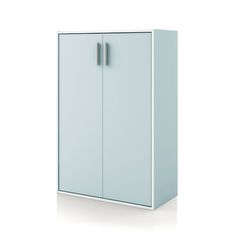 a tall blue cabinet with two doors